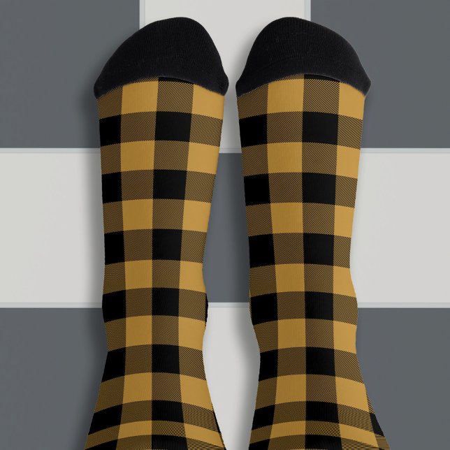 Chaussette Ocre et plaid de buffle noir (Ochre Buffalo Plaid Socks)