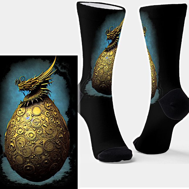 Chaussette Oeuf de dragon doré à vapeur sur noir (Créateur téléchargé)