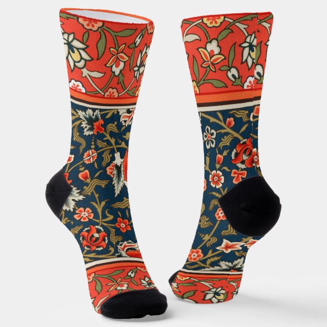 Chaussette Oiseau et fleurs Perse Motif bleu rouge (Angulaire)