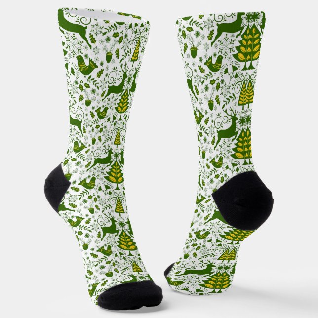 Chaussette Oiseaux de cerfs en fleurs de Noël or (Angulaire)