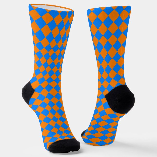 Chaussette Orange Blue Checker Diamond Pattern (Angulaire)