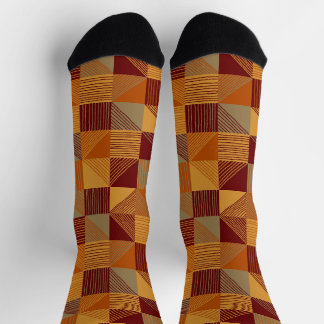 Chaussette Orange, Bourgogne, Chèques Brown avec lignes