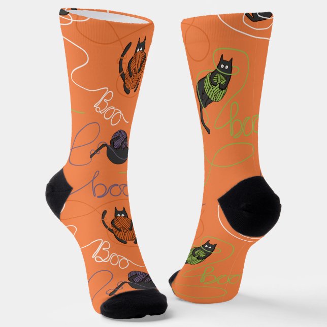 Chaussette Orange Éffrayant "Boo tiful Tangled Kitty Hallowee (Angulaire)