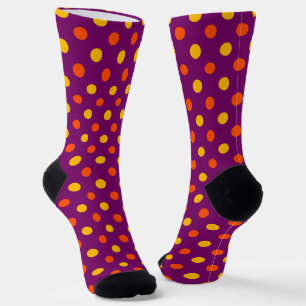 Chaussette Orange et points jaunes violets