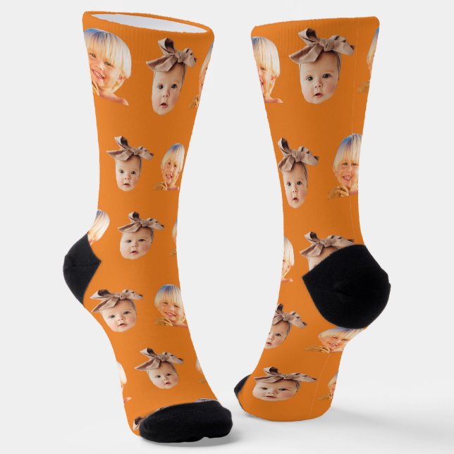 Chaussette Orange Funky Custom 2 Face Photo Papa (Angulaire)