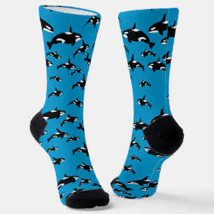 Chaussette Orca Killers Baleines Motif sur Blue