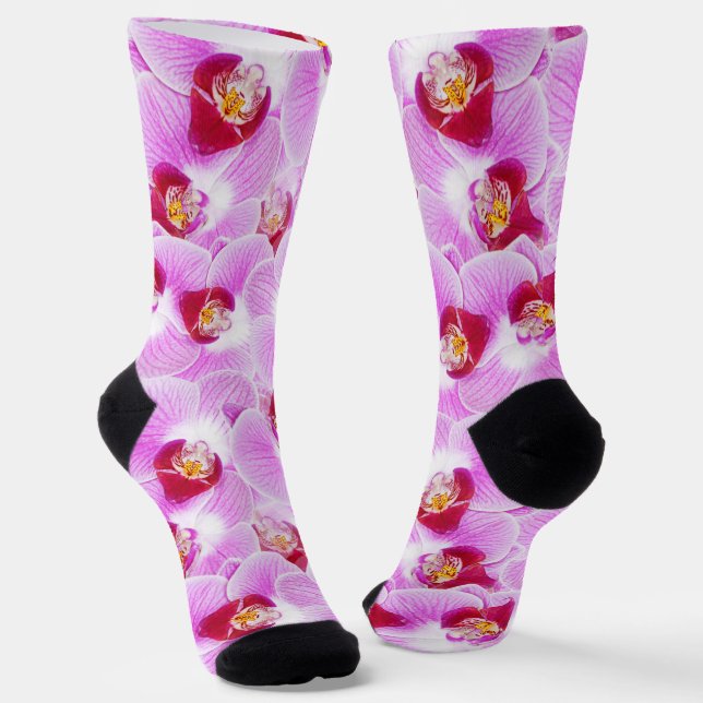 Chaussette Orchidée violette photo florale Motif aléatoire (Angulaire)