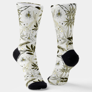 Chaussette Orchidées blanches aux feuilles tropicaux d'olivie