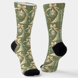 Chaussette Ornement de Noël Bleu et Beige Art Nouveau