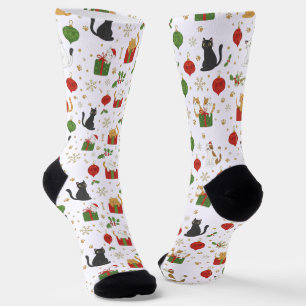 Chaussette Ornements de Noël Chat Noir Festif et Flocon de Ne
