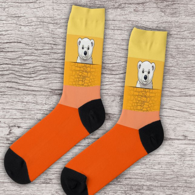 Chaussette Ours regardant par-dessus le mur, Shades jaune ora (Créateur téléchargé)