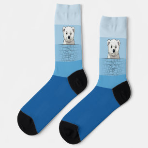 Chaussette Ours regardant sur le mur, Angel Bleu