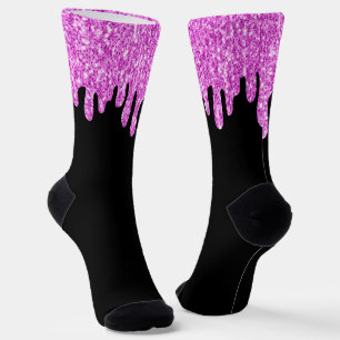 Chaussette Paillettes scintillantes rose noir qui dégoulinent