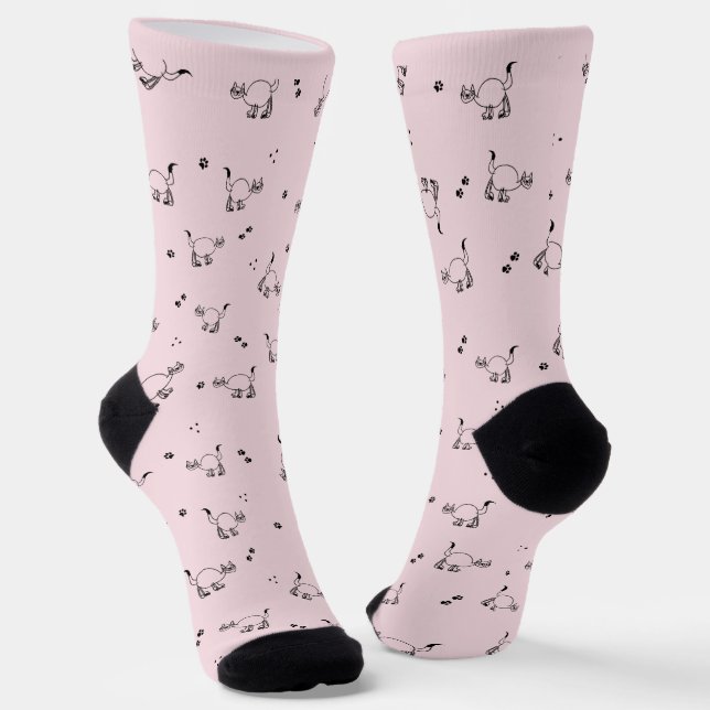 Chaussette Pale Blush Cat Line Art Pattern Socks (Angulaire)