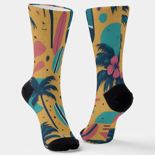 Chaussette Palmiers et planches de surf super (Angulaire)