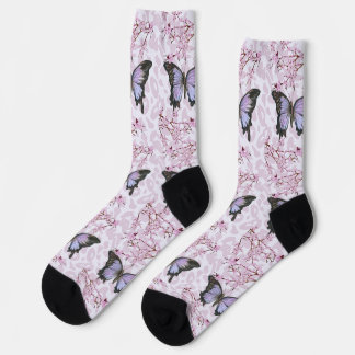 Chaussette papillon et rose
