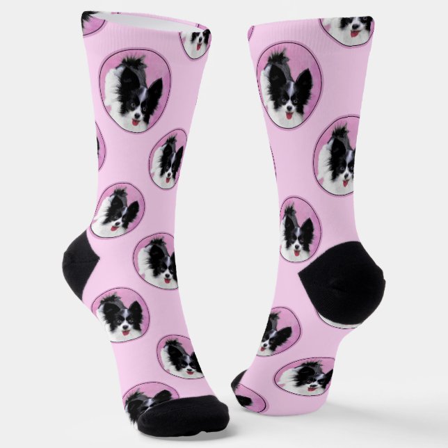 Chaussette Papillon Peinture Noir et Blanc Original Chien Art (Angulaire)