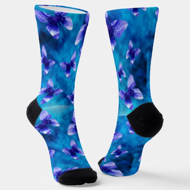 Chaussette Papillons à coquelicots bleus, Chaussettes d'équip (Angulaire)