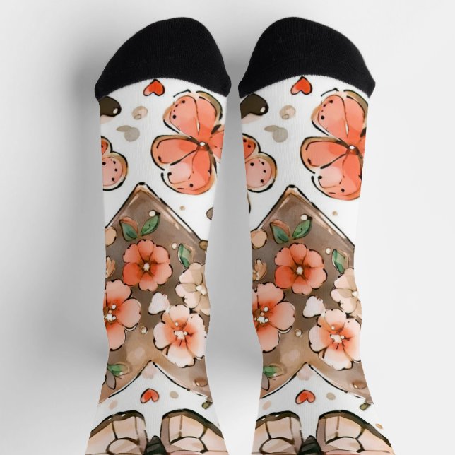 Chaussette Papillons, Coeurs et Fleurs (Haut)