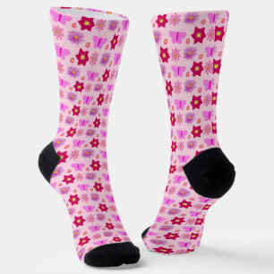 Chaussette Papillons et fleurs roses pour bébé fille à motifs
