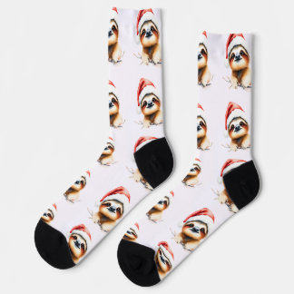 Chaussette Paresseux mignon portant un chapeau de Père Noël