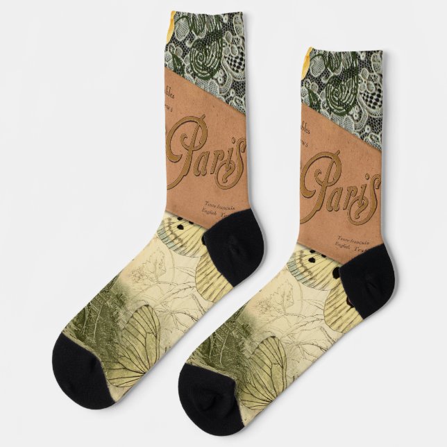 Chaussette Paris France Art Antique Collage Eiffel Français (Gauche)