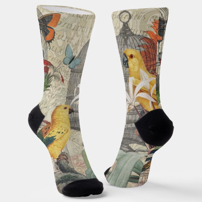 Chaussette Parrot Jaune Tropical Antique Fleur (Angulaire)