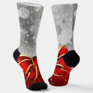 Chaussette Parties scintillant D'Argent Et Boule Rouge De Noë