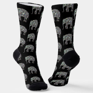 Chaussette Parties scintillant en mosaïque argentée éléphant