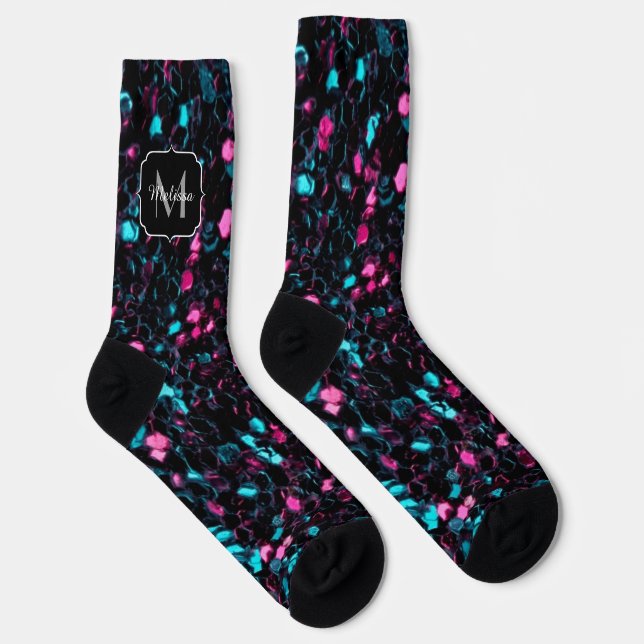 Chaussette Parties scintillant en mosaïque bleue rose brillan (Droite)