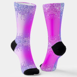 Chaussette Parties scintillant or rose violet Neon  à gouttes