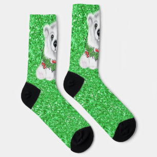 Chaussette Parties scintillant verte de Noël Père Noël ours