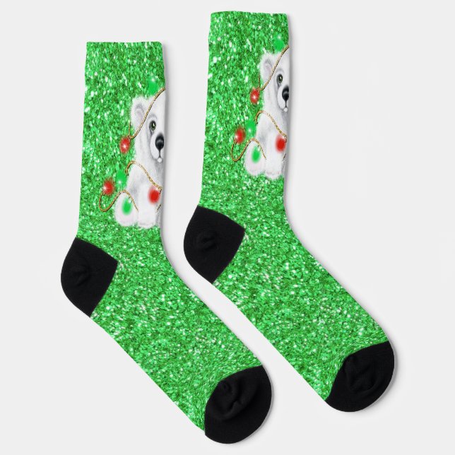 Chaussette Parties scintillant verte de Noël Père Noël ours (Droite)