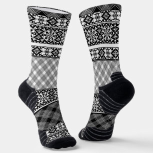 Chaussette Patchwork rayé noir et blanc avec dentelle