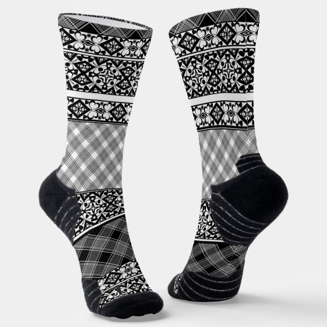 Chaussette Patchwork rayé noir et blanc avec dentelle (Angulaire)