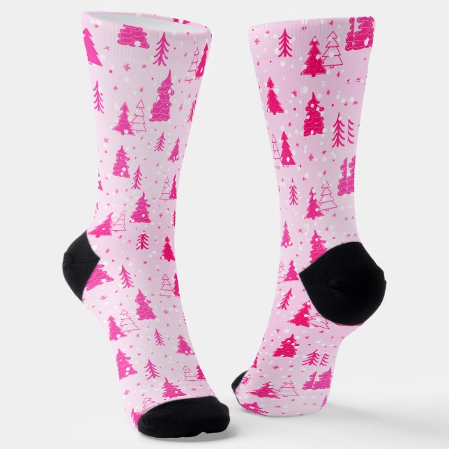 Chaussette Patel Pink sapin de Noël Tombant la neige élégante (Angulaire)