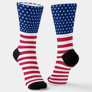 Chaussette Patriotique Rouge Bleu Bleu Étoiles Rayures Monogr
