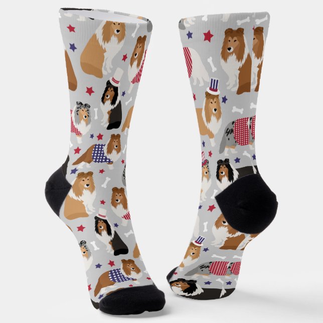 Chaussette Patriotique Sheltie Shetland Sheepdog (Angulaire)