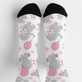 Chaussette Pattern of Elephants, Cute Elephants - Pink Gray