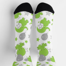 Chaussette Pattern of Green Elephants, Cute Elephants, stars