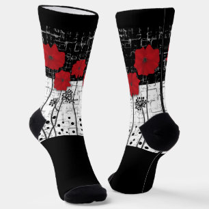 Chaussette Pavot rouge, pavot, fleurs rouges