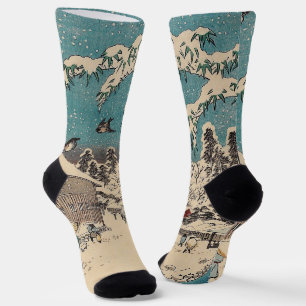 Chaussette Paysage hivernal d'Hiroshige japon ukiyo-e antique