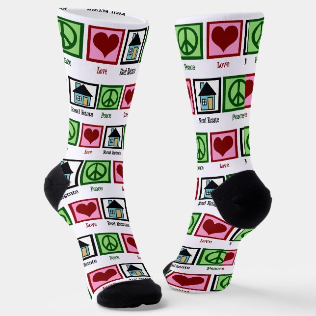 Chaussette Peace Love Immobilier Cute House Realtor (Angulaire)
