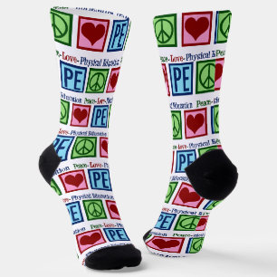 Chaussette Peace Love PE Éducation physique Professeur de gym