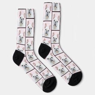 Chaussette Peinture Bouledogue français Crème blanche Art chi