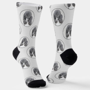 Chaussette Peinture Caniche Standard Parti Noir et Blanc Art 