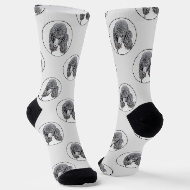 Chaussette Peinture Caniche Standard Parti Noir et Blanc Art  (Angulaire)