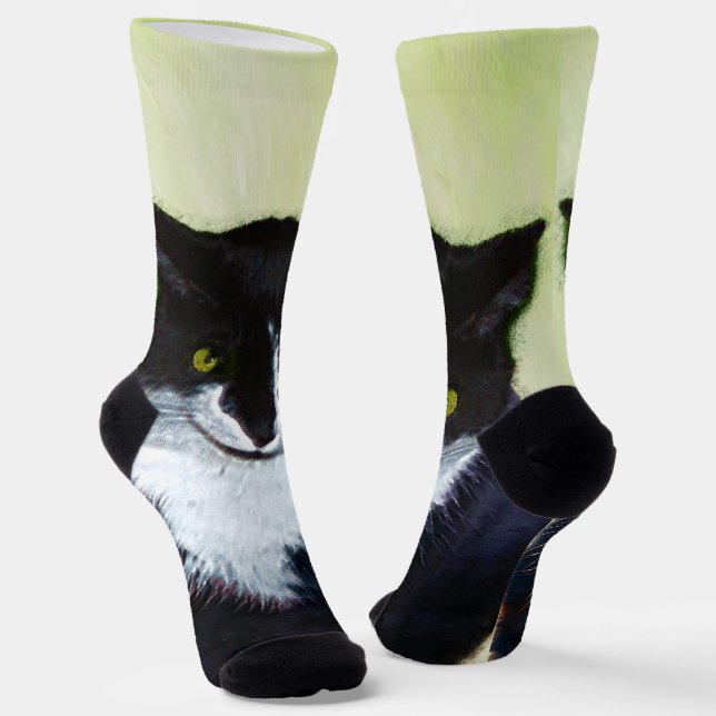 Chaussette Peinture de chat Tuxedo - Cute Original Cat Art (Angulaire)