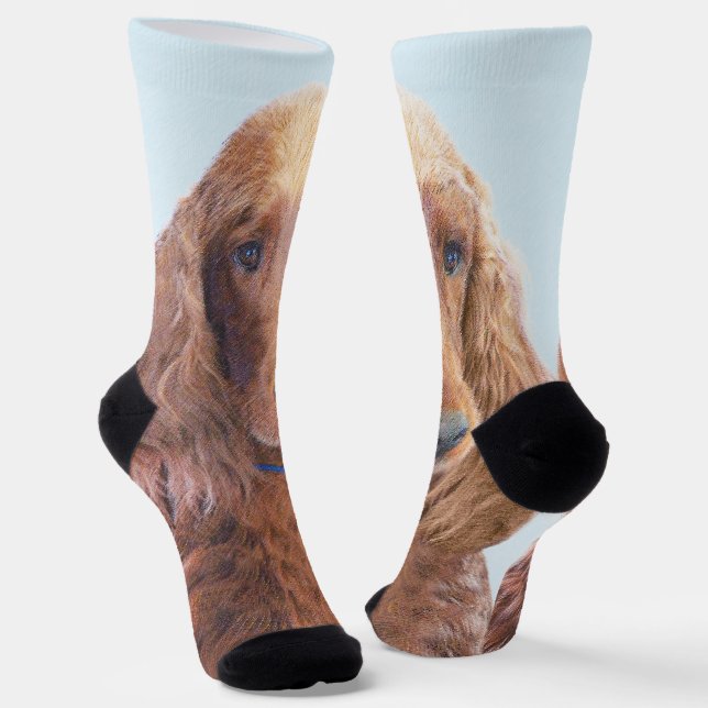Chaussette Peinture de Setter irlandais - Joli art original d (Angulaire)