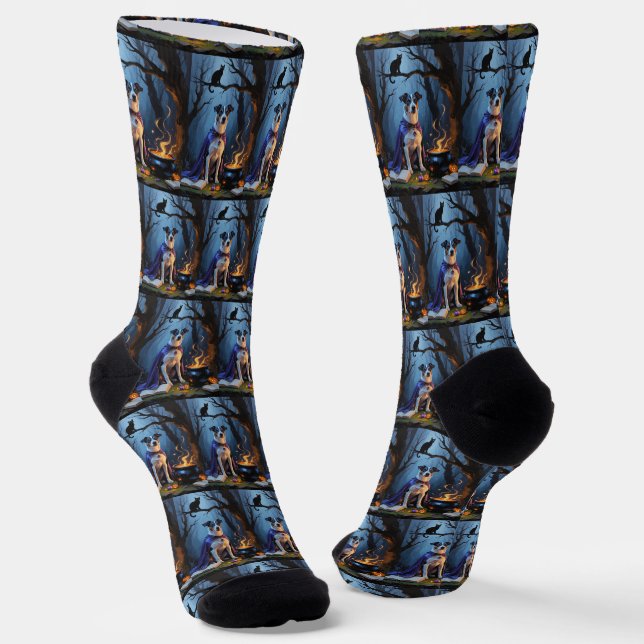 Chaussette Peinture d'Halloween blanc Heeler Chien Whimsical (Angulaire)